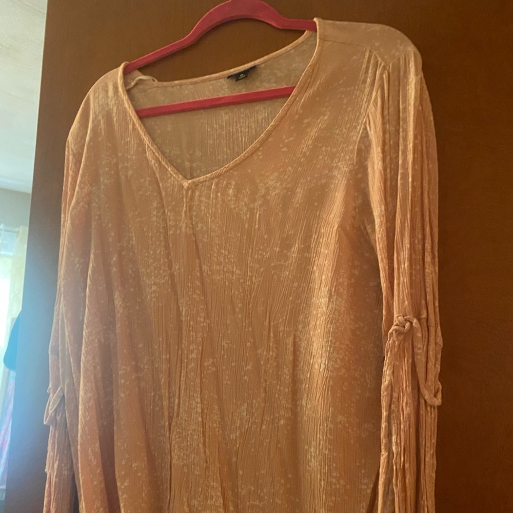 Pink and white top with embellished sleeves